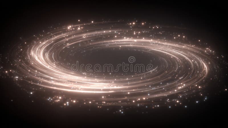 Luminous vortex structure, abstract glowing lines rotating inward like gravitational light ring stock image