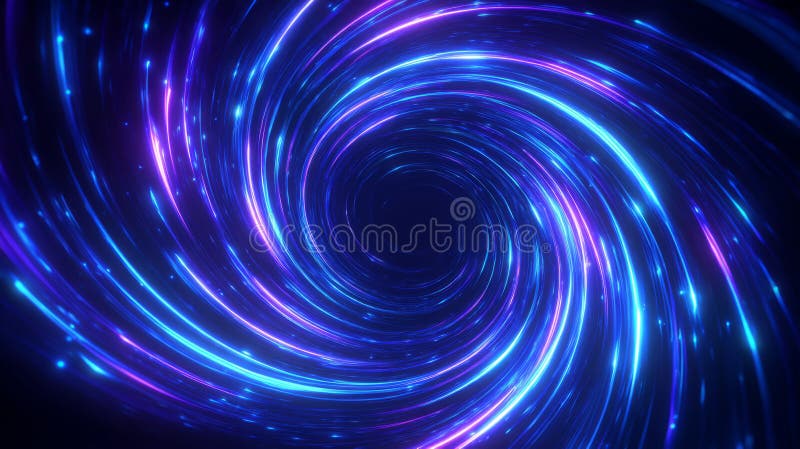 Luminous vortex structure, abstract glowing lines rotating inward like gravitational light ring royalty free stock image