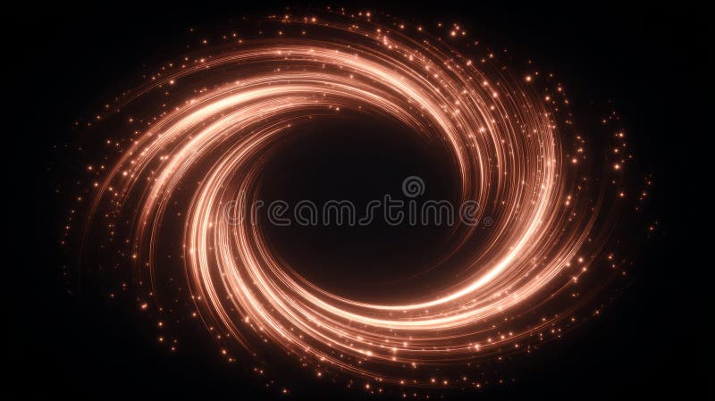 Luminous vortex structure, abstract glowing lines rotating inward like gravitational light ring stock photo