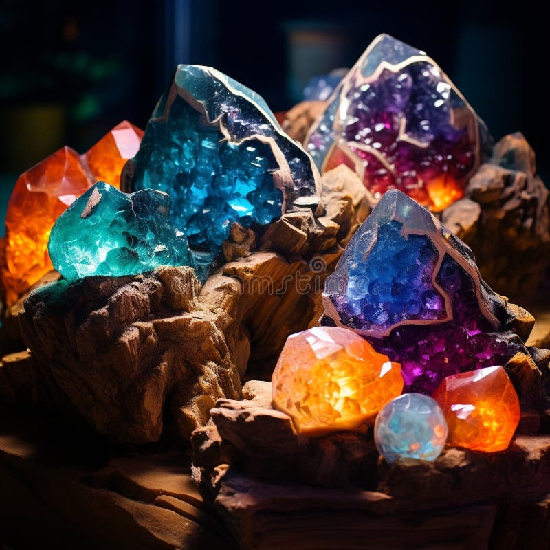 Luminös nexus : Radiant kristalluniversum vektor illustrationer