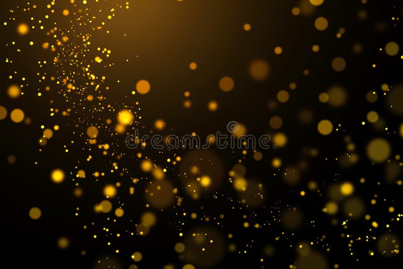 Lumină aurie și strălucire abstractă pe fond întunecat. particule de pulberi stock illustration