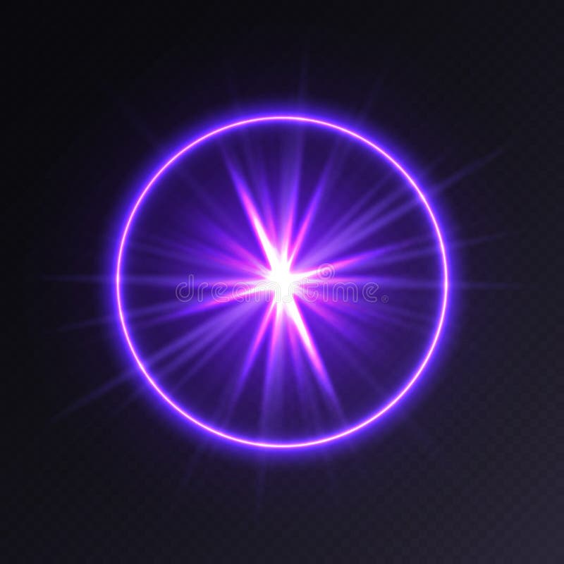 Lumină purpurie, strălucitoare, strălucitoare, cu lentilă strălucitoare, cu efect luminos strălucitor, strălucitor, strălucitor. vector illustration