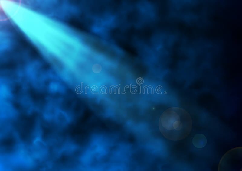 Lumină strălucitoare abstractă prin fum albastru închis stock image