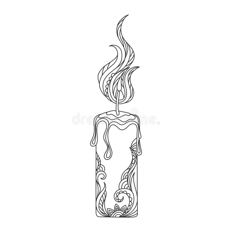 Lumière monochrome d'isolement de bougie d'ensemble noir tiré par la main sur le fond blanc Ornement des lignes de courbe illustration stock Lumière monochrome d'isolement de bougie d'ensemble noir tiré par la main sur le fond blanc Ornement des lignes de courbe illustration stock