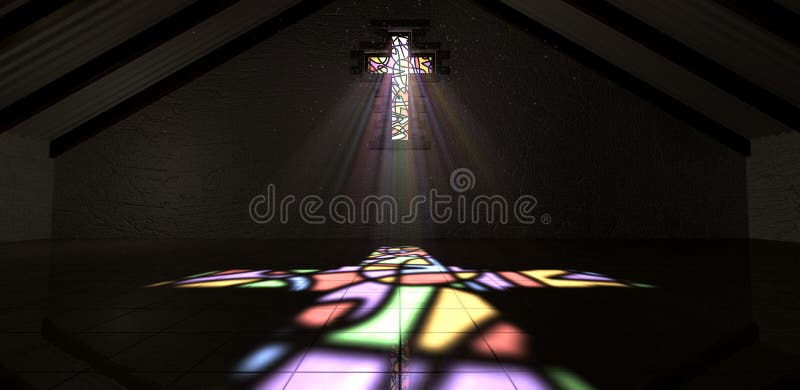 Lumière Ray Color de crucifix de fenêtre en verre teinté illustration stock Lumière Ray Color de crucifix de fenêtre en verre teinté illustration stock