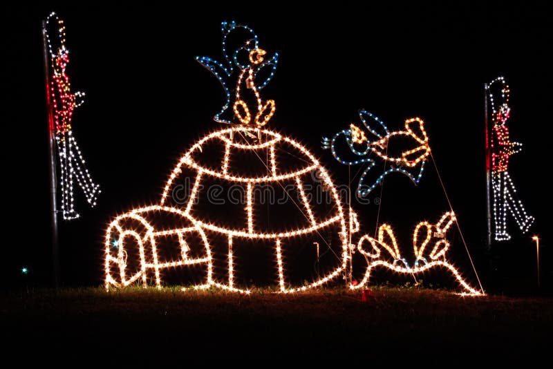 Lumières de Noël - pingouins et igloo images libres de droits Lumières de Noël - pingouins et igloo images libres de droits