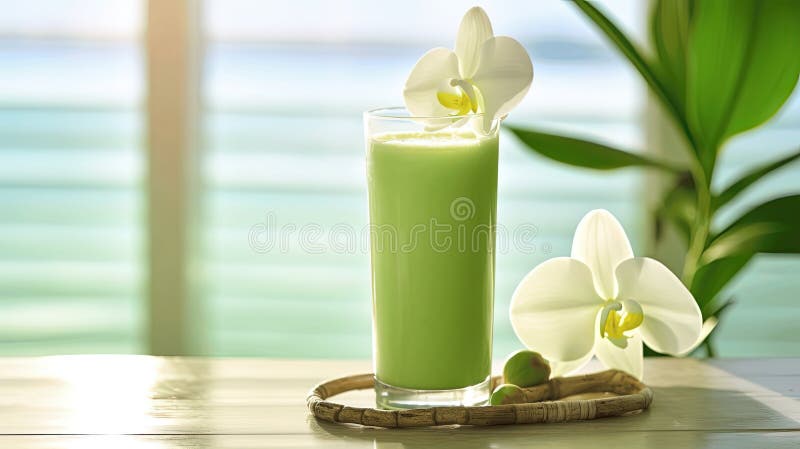 Lumothie verte rafraîchissante avec décoration florale par fenêtre illustration stock
