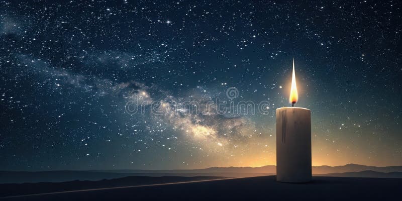 Lumânare care luminează cerul nopții în amintirea lui Yom HaShoah royalty free illustration