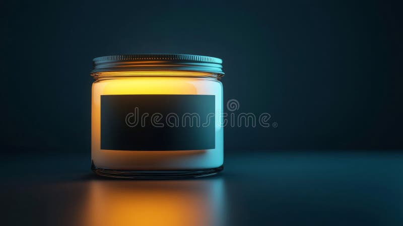 Lumânare luminată din sticlă borcan cu etichetă goală royalty free illustration