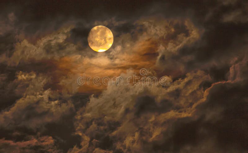 Fiery and cloudy moon filled sky. Fiery and cloudy moon filled sky.