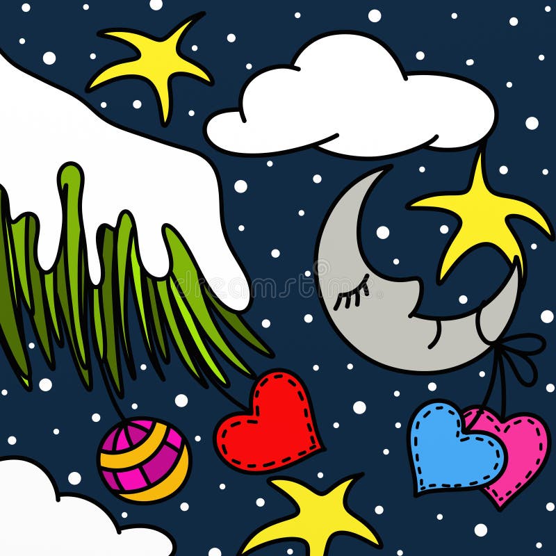 Luna e decorazioni per il Natale illustrazione vettoriale Luna e decorazioni per il Natale illustrazione vettoriale