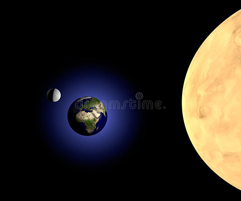 Luna E Sole Della Terra Nello Spazio Illustrazione di Stock