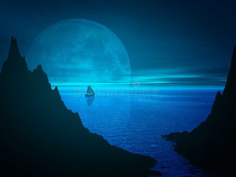 Luna y reflexión en agua de mar stock de ilustración Luna y reflexión en agua de mar stock de ilustración