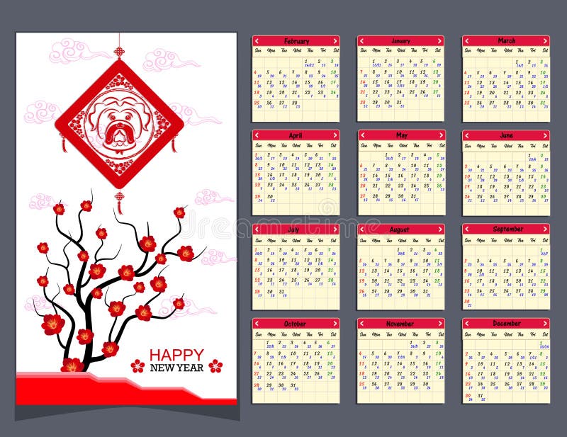Lunar Calendar, Chinese Calendar for Happy New Year 2018 Year of the