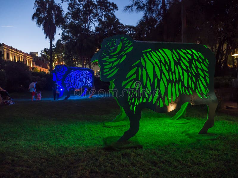 Lunar Lantern `The Sheep` is zodiac symbol of Sheep will be illuminated from dusk at Circular Quay. royalty free stock photography Lunar Lantern `The Sheep` is zodiac symbol of Sheep will be illuminated from dusk at Circular Quay. royalty free stock photography