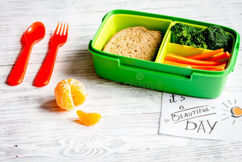 Lunch Box for Kid with Fresh Vegetables on Wooden Background Stock Image Image of healthy