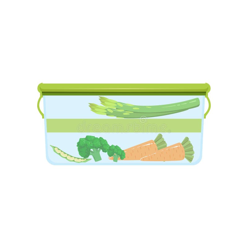 Lunch box with vegetables, healthy food for kids and students vector Illustration on a white background