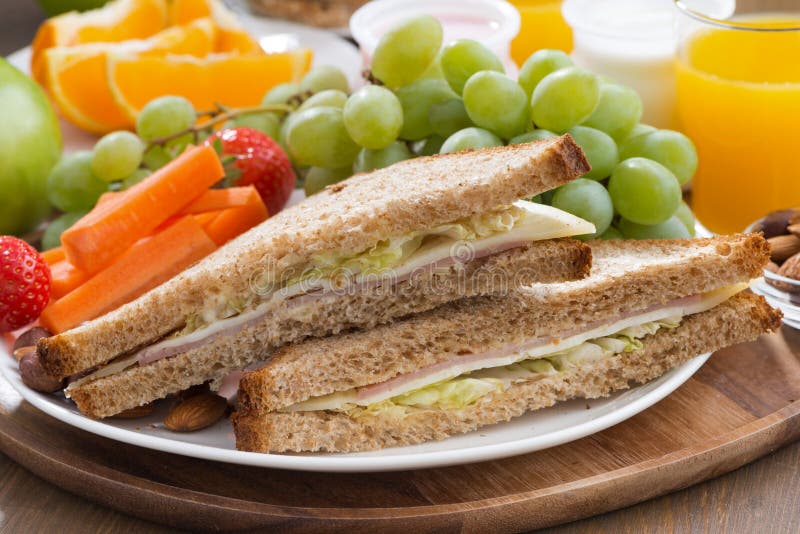 Lunch With Sandwiches, Drinks And Fresh Fruit Stock Image Image of