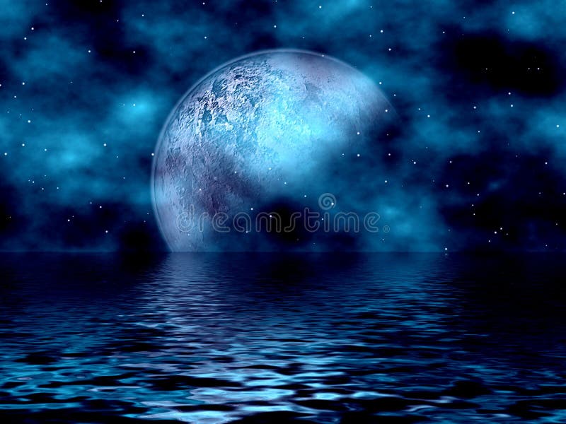 Lune bleue et eau