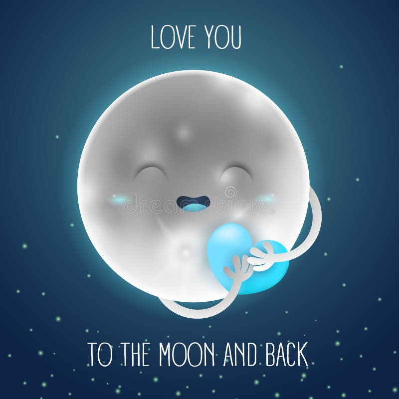 Lune mignonne de bande dessin?e dans le ciel nocturne avec un coeur bleu Amour d'inscription vous ? la lune et au dos illustration de vecteur Lune mignonne de bande dessin?e dans le ciel nocturne avec un coeur bleu Amour d'inscription vous ? la lune et au dos illustration de vecteur