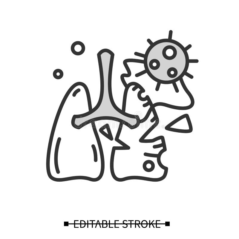 Lung damage icon. Covid molecule attacking lungs, disease effects simple vector illustration