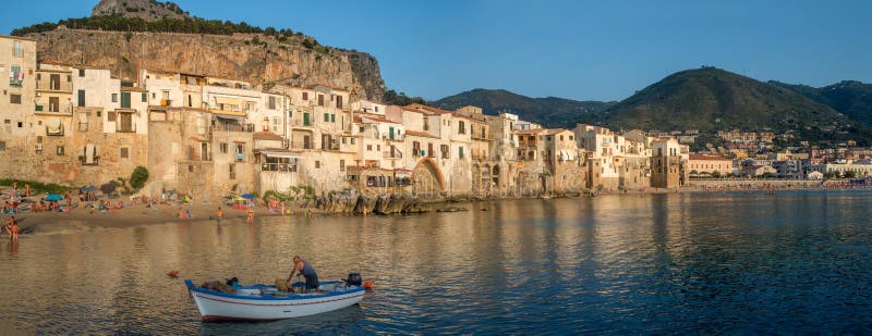 Lungomare Beach in Cefalu, Sicily. Italy. Photo - Image of 61512831