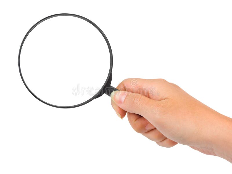 Magnifying glass in hand isolated on white background. Magnifying glass in hand isolated on white background