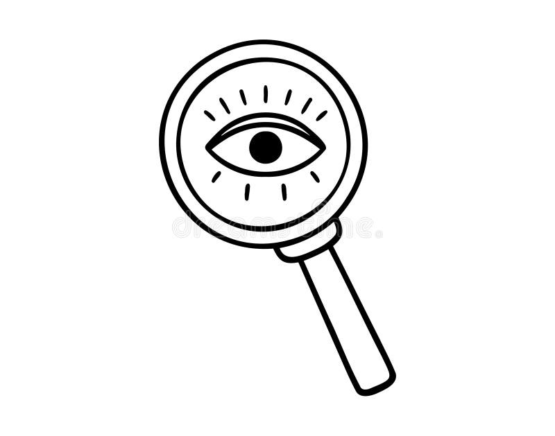 Lupa z narysowaną ręką. Symbol clipart linii rysunku koncepcji wizji wyszukiwania konspektu ilustracja wektor