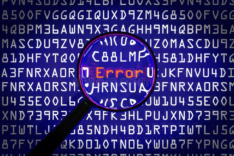 Lupe-Glas, das das Wort Virus auf dunkelblauer Computerbildschirm durchsucht, mit Programm-Code-Hacker-Malware-Konzept 3d-Abbildun lizenzfreie abbildung