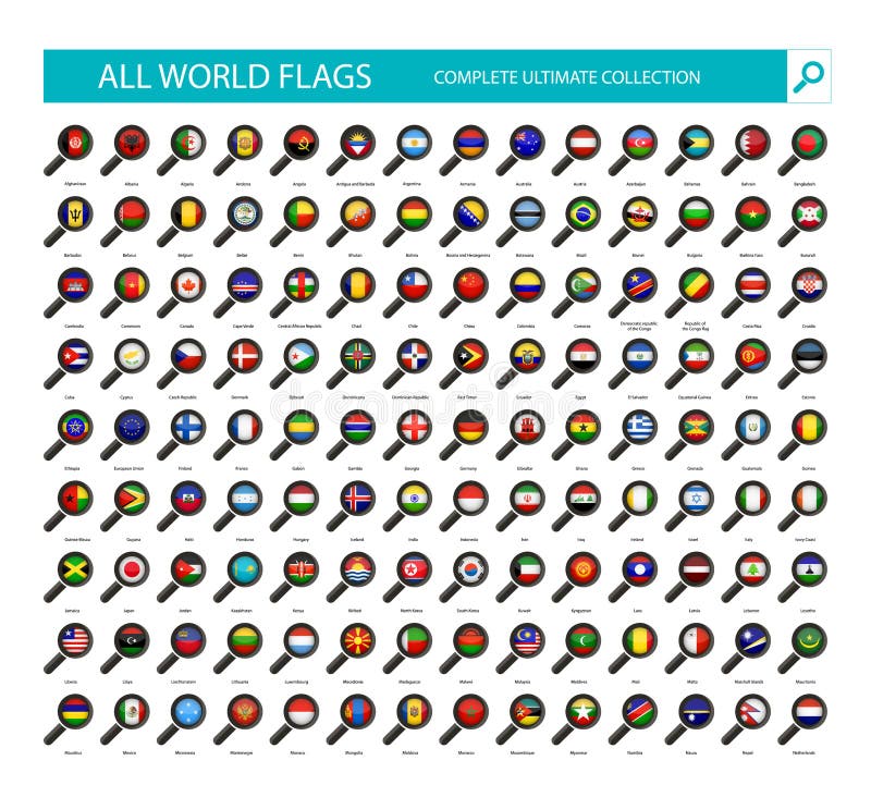 Lupen-Flaggen-Ikonen Alles Landesflagge-Teil 1 vektor abbildung Lupen-Flaggen-Ikonen Alles Landesflagge-Teil 1 vektor abbildung