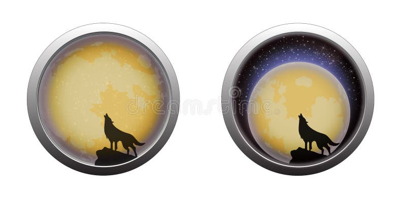 Lupo di urlo alla scena della luna piena illustrazione di stock Lupo di urlo alla scena della luna piena illustrazione di stock