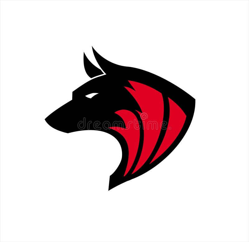 Lupo nero, lupo selvaggio Cane selvaggio nero k-9, logo del cane, logo canino illustrazione di stock