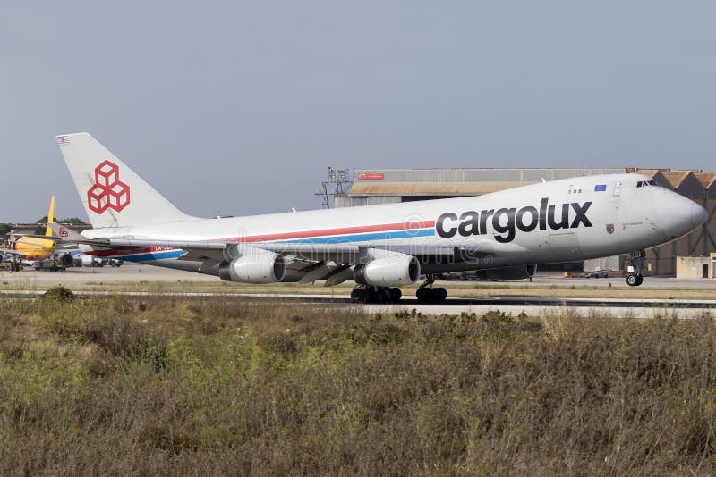 Luqa, Malta 24 June 2015: Cargo plane 747 landing.