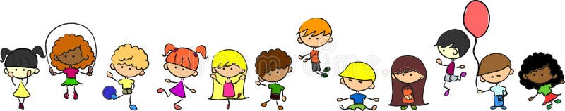 Happy cute kids play, dance, jump, vector illustration picture. Happy cute kids play, dance, jump, vector illustration picture
