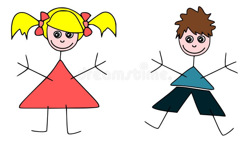 Children style drawing of two siblings. Children style drawing of two siblings.