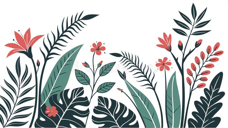 Lush-fält för stiliserade växter och blommor illustrerar vektordesign Generativ AI vektor illustrationer