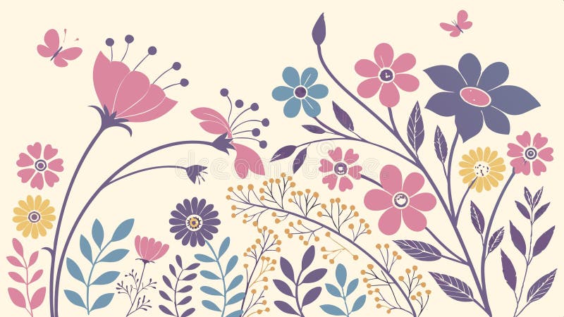 Lush-fältet är fyllt i all hast med många vibrerande blomande färgstarka blommor vektordesign Generativ AI stock illustrationer