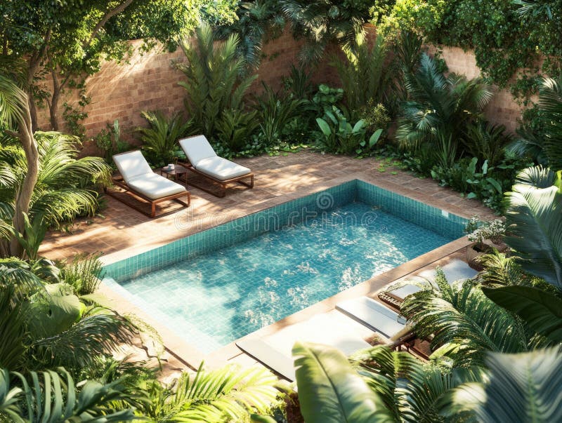 Lush Green Plants Surround Small Pool royaltyfria foton