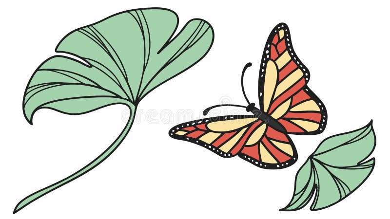 Lush Leaf med delikat fjärilsåterstötande vektorvektordesign Generativ AI stock illustrationer