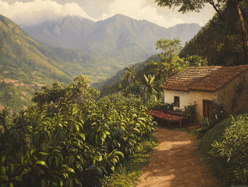 Lush Peruvian Coffee Farm in Andean Highlands royaltyfri illustrationer