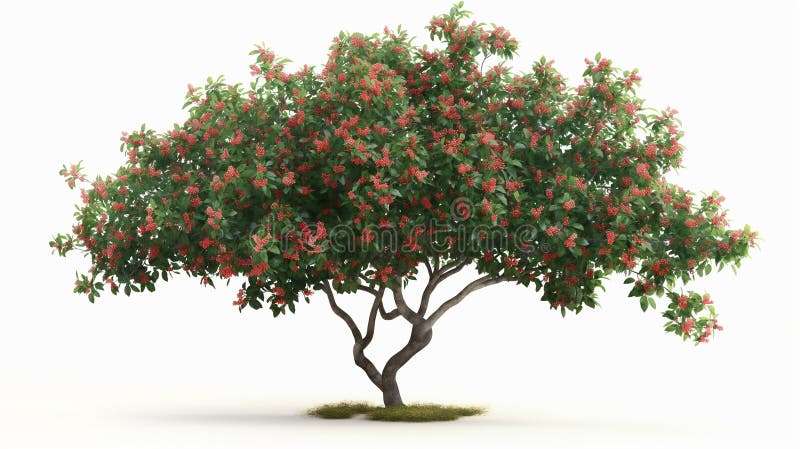 A lush tree, heavy with red blossoms, standing tall against the sky royalty free illustration
