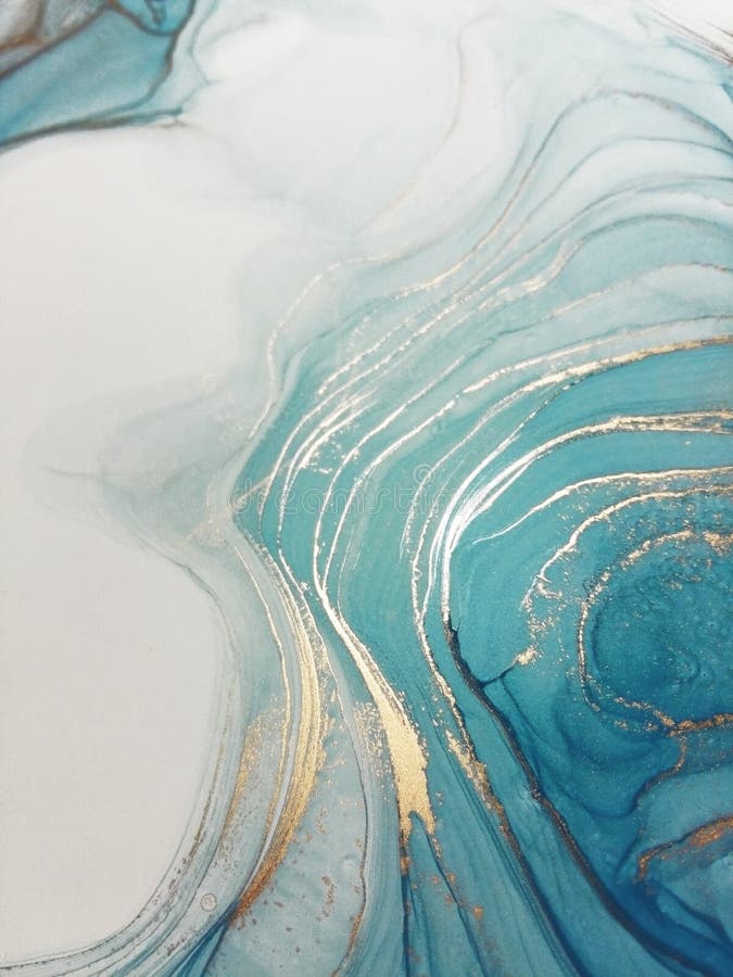 Lussuoso quadro astratto per la pittura di un fluido in background di alcool tecnica di inchiostro blu e oro. trama di marmo