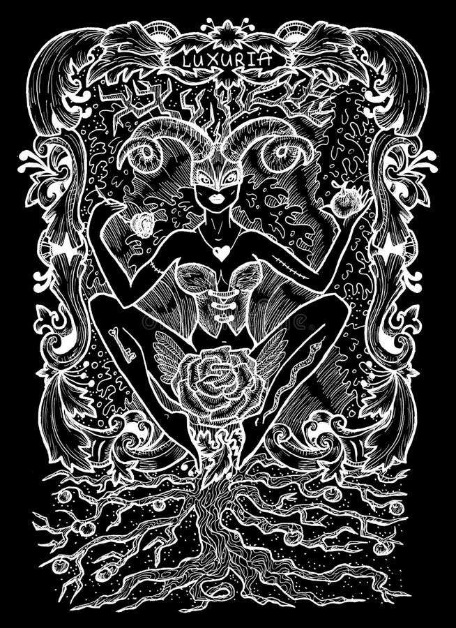 Seven deadly sins concept on grunge background vector illustration.