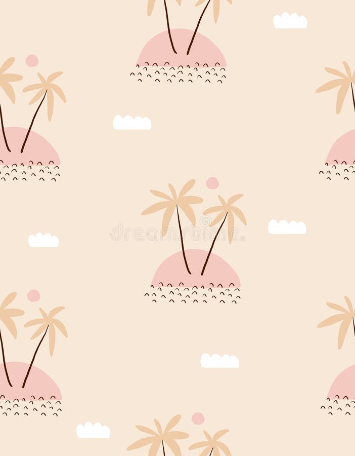 Funny Hand Drawn Tropical Party Seamless Vector Pattern with Palms, Clouds and Suns Isolated on a Light Cream Background. Simple Infantile Style Nursery Art ideal for Fabric, Textile. Funny Hand Drawn Tropical Party Seamless Vector Pattern with Palms, Clouds and Suns Isolated on a Light Cream Background. Simple Infantile Style Nursery Art ideal for Fabric, Textile.