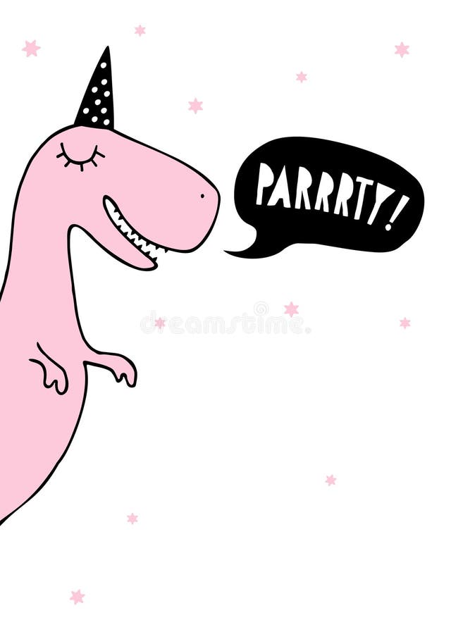 Lustige abstrakte Dinosaurier-Vektor-Grafik Rosa Dino mit schwarzen Papierhüten vektor abbildung Lustige abstrakte Dinosaurier-Vektor-Grafik Rosa Dino mit schwarzen Papierhüten vektor abbildung