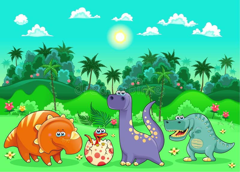 Lustige Dinosaurier Im Wald Vektor Abbildung Illustration Von Wald Lustige