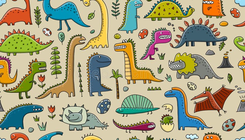 Lustige Dinosaurier, kindische Art Nahtloses Muster für Ihre Auslegung