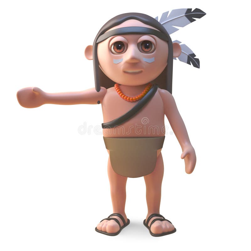 Funny Native American Indian gestures to the right, 3d illustration render. Funny Native American Indian gestures to the right, 3d illustration render