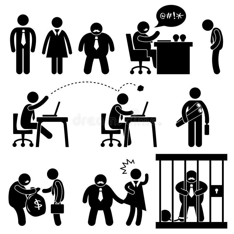 A set of pictogram representing business, office, workplace, boss, manager and employee. A set of pictogram representing business, office, workplace, boss, manager and employee.