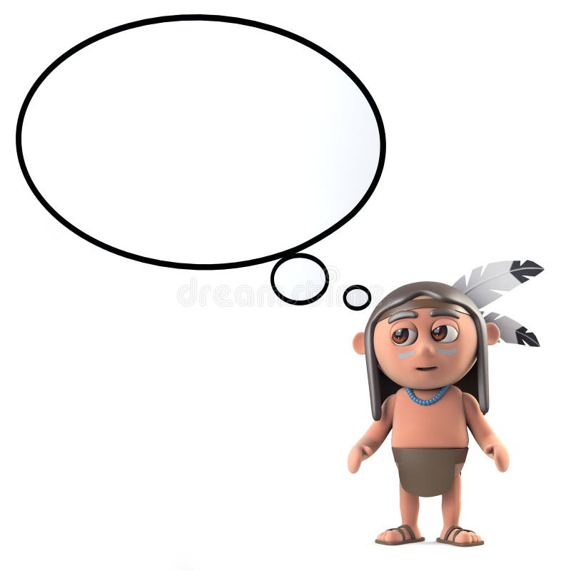 3d render of a funny cartoon Native American Indian with a thought balloon. 3d render of a funny cartoon Native American Indian with a thought balloon